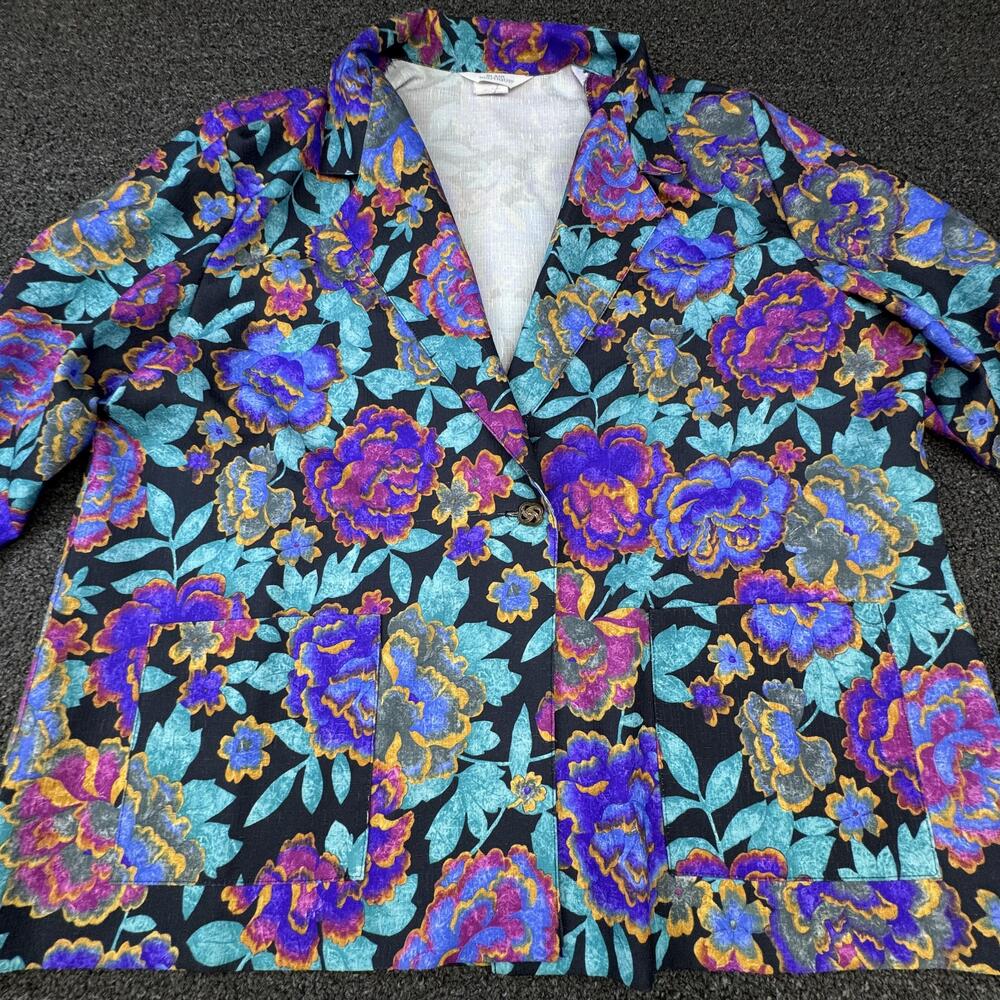 Blair Boutique Blazer Womens 2XL Black Floral Polyester Lined One Button